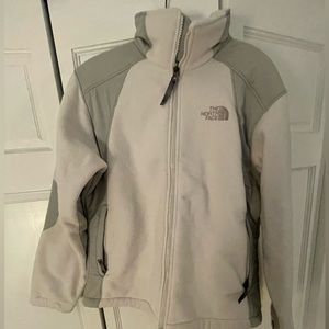 North Face winter white jacket with gray accent